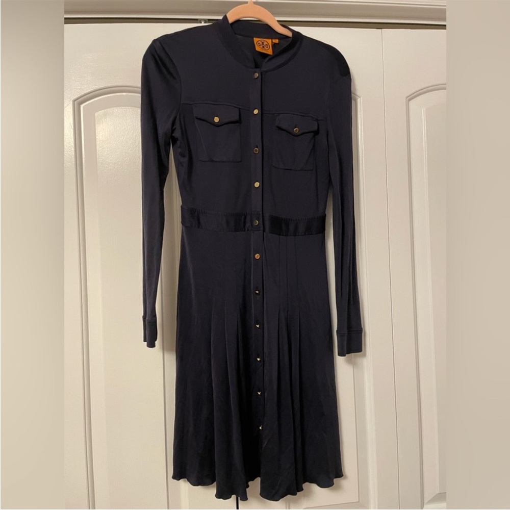 Tory Burch Navy Long Sleeve Dress with Gold Buttons